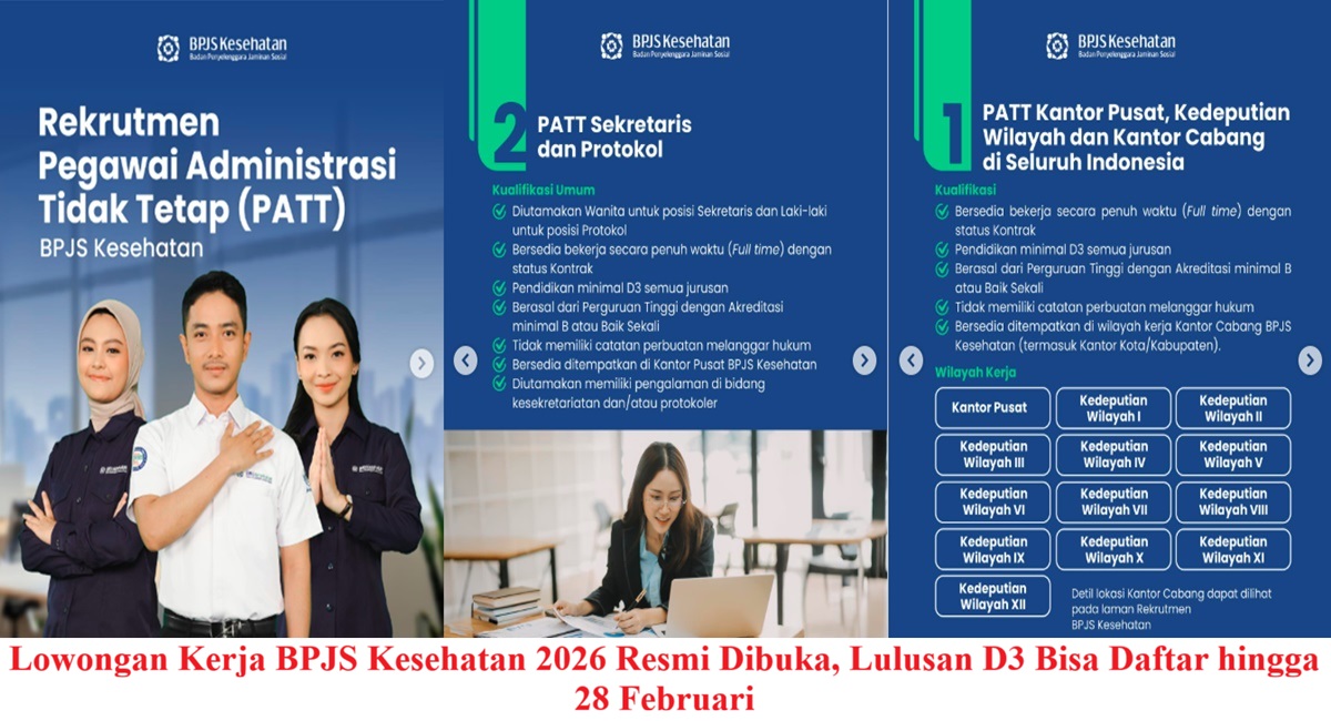 Lowongan Kerja BPJS Kesehatan 2026 Resmi Dibuka, Lulusan D3 Bisa Daftar hingga 28 Februari