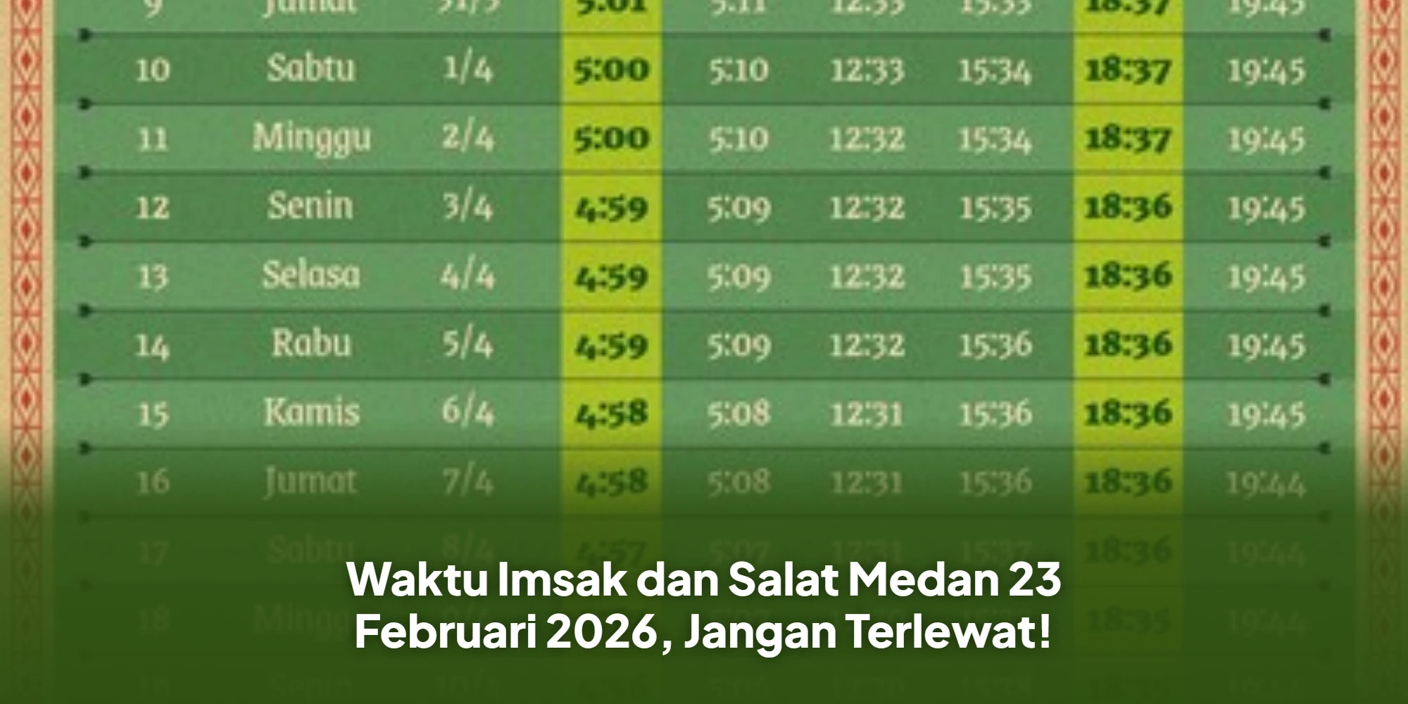 Jadwal Imsakiyah Medan 23 Februari 2026: Panduan Lengkap Waktu Salat Hari Ini
