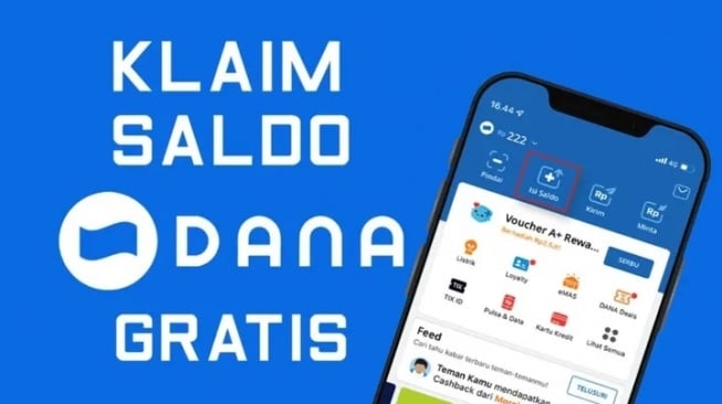 Ilustrasi tangan memegang smartphone yang menampilkan notifikasi saldo masuk dengan latar belakang koin emas yang bertebaran.