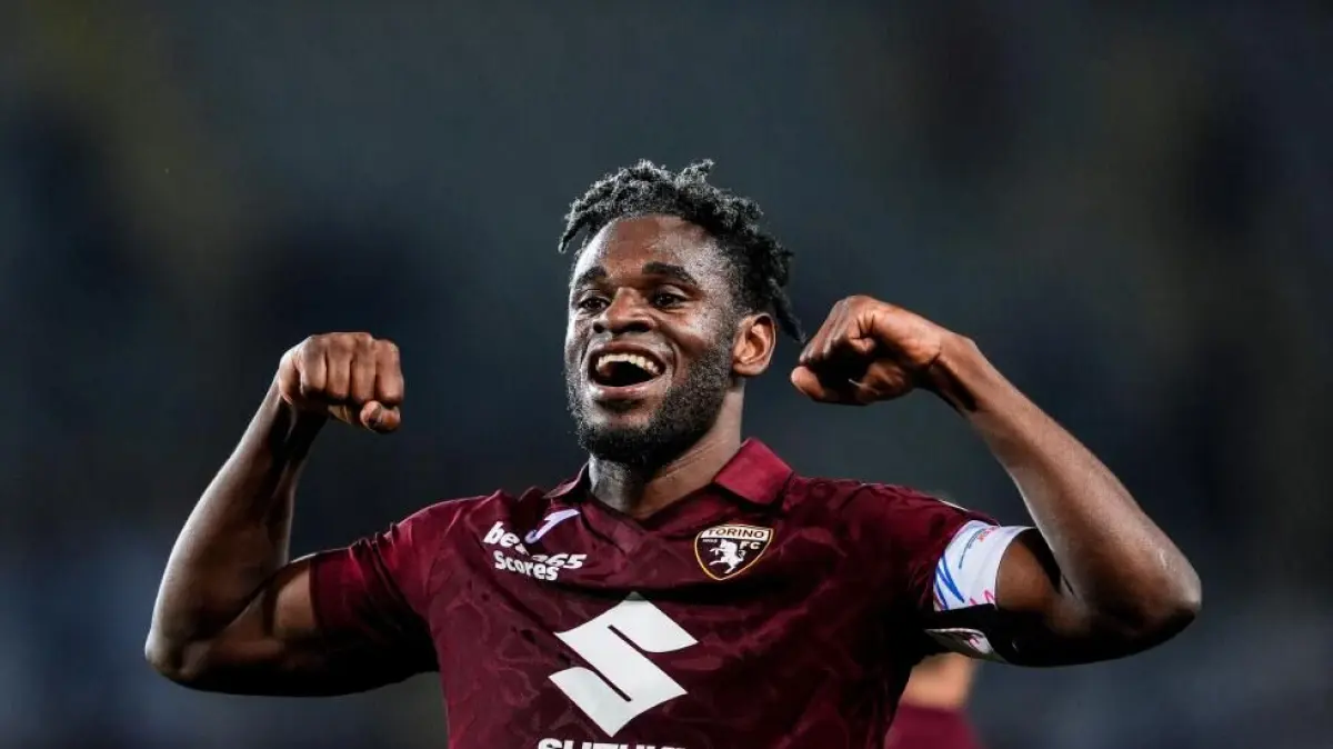 El colombiano Duván Zapata merayakan setelah mencetak gol keempat Torino ke gawang Parma dalam pertandingan Serie A, yang diadakan pada Jumat, 13 Maret 2026 (Fabio Ferrari/LaPresse via AP)