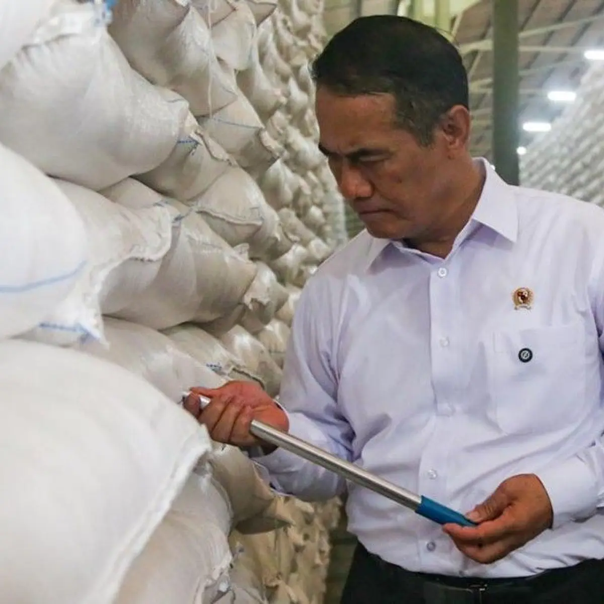 Mentan Amran Sulaiman melakukan peninjauan di Gudang Bulog, Karawang, Jawa Barat. Foto: Andhika Prasetia/DetikFoto