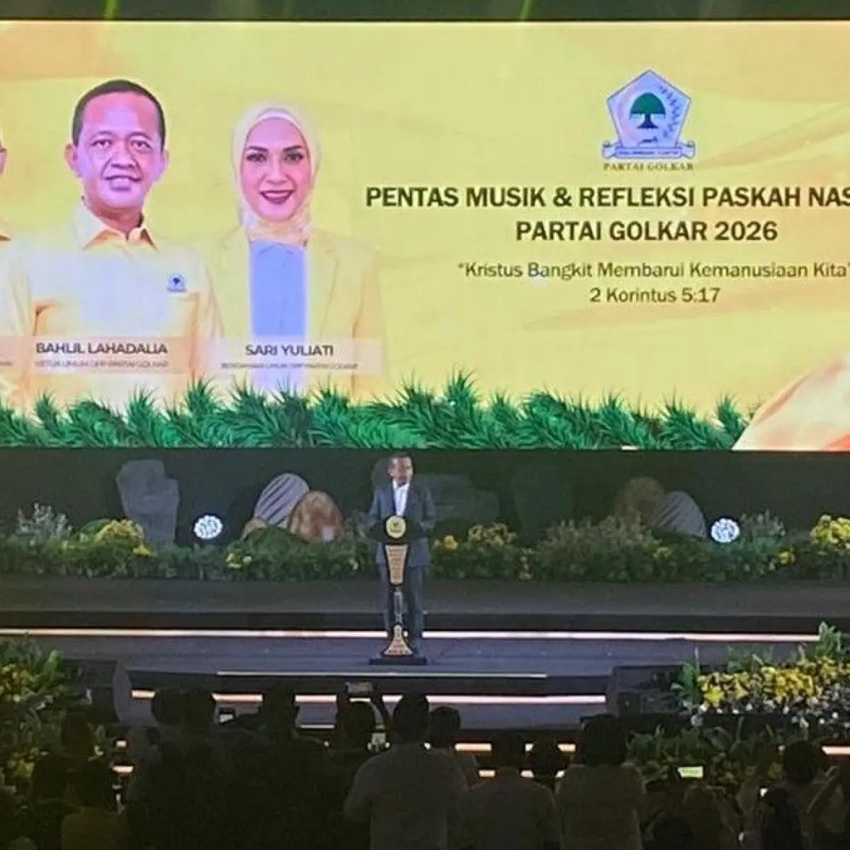 Foto: Bahlil di acara Pentas Musik dan Refleksi Paskah Nasional Partai Golkar 2026 di Tennis Indoor Senayan, GBK, Jakarta Pusat, Jumat (24/4/2026) (Dwi/detik)