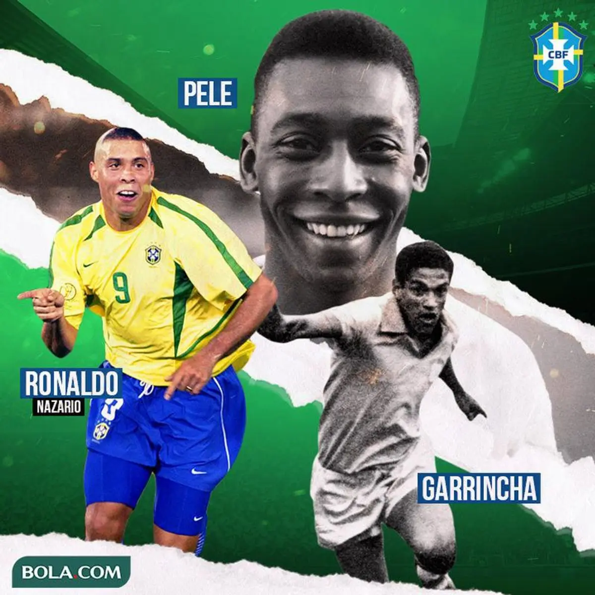 GOAT of Brazil: Pele, Ronaldo Nazario, Garrincha (Bola.com/Adreanus Titus)