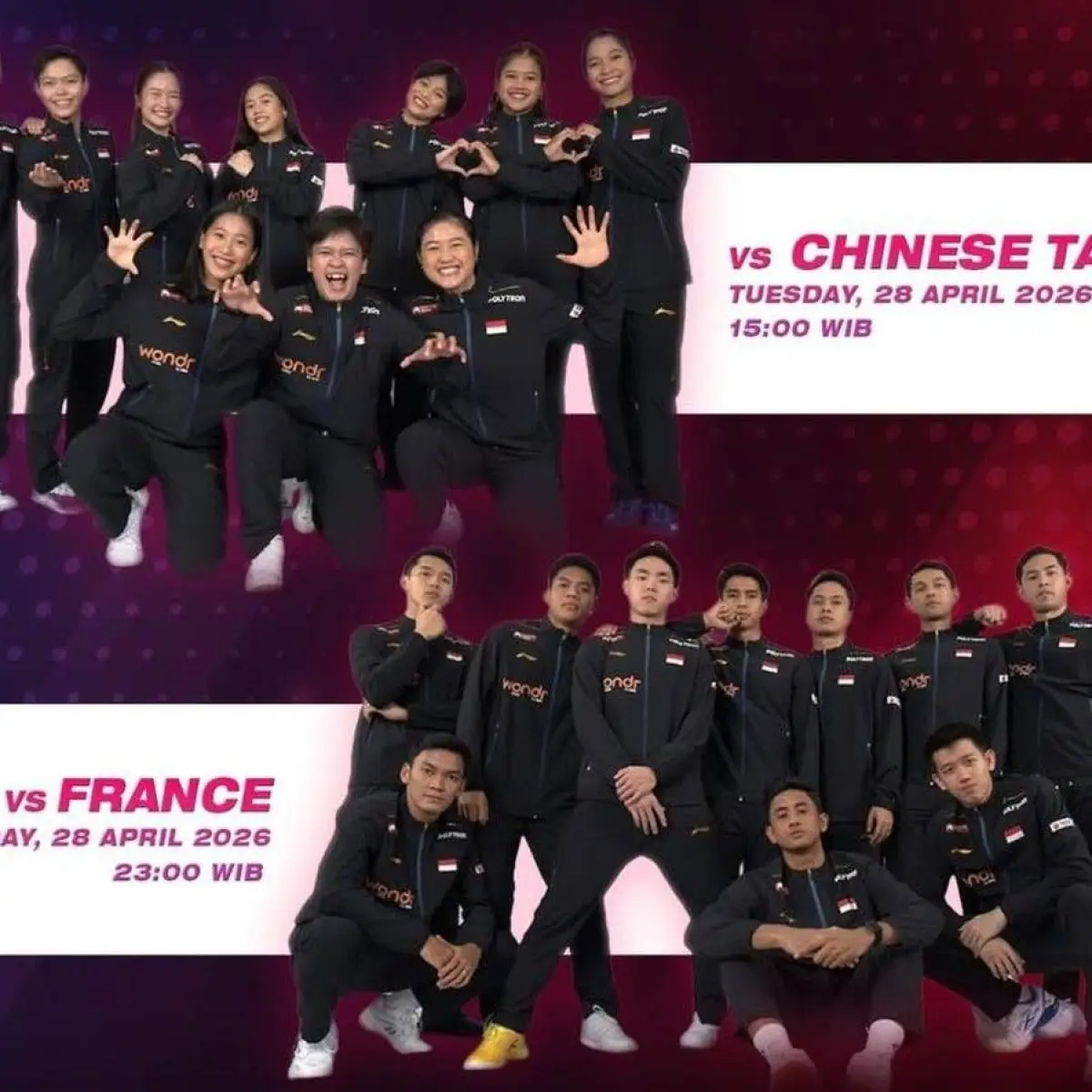 Jadwal Thomas dan Uber Cup 2026 Hari Ini 28 April Tim Indonesia. (Foto: Instagram/@badminton.ina)
