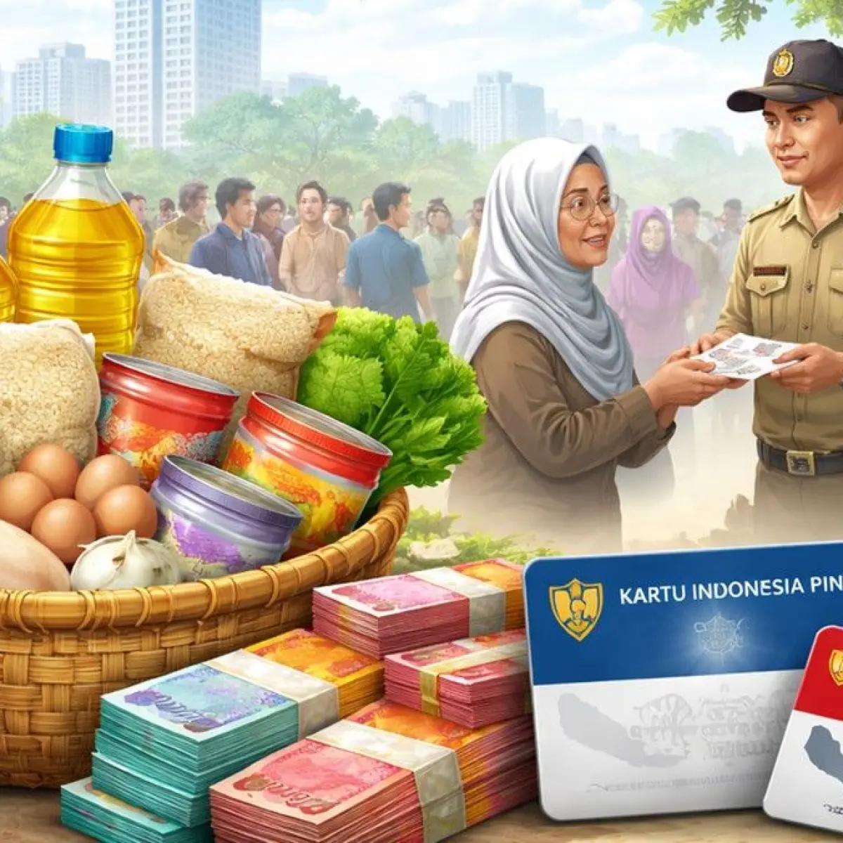 Ilustrasi bansos. (Foto: ChatGPT)