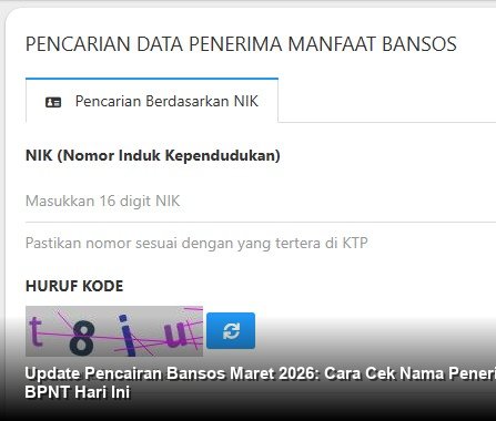 INFO RESMI KEMENSOS - Tampilan website cekbansos.kemensos.go.id di layar ponsel yang menunjukkan proses verifikasi data penerima bantuan sosial.