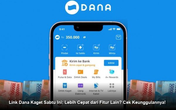 Ilustrasi tangan cepat mengetuk layar smartphone yang menampilkan notifikasi amplop digital merah DANA Kaget.