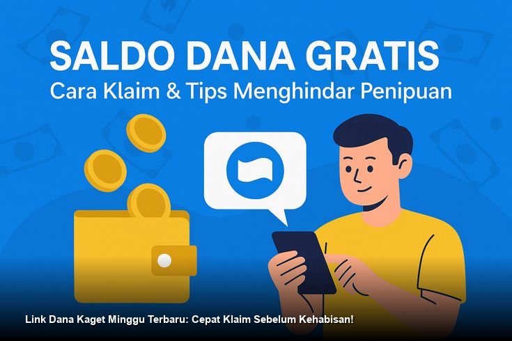 Ilustrasi tangan memegang smartphone dengan notifikasi saldo DANA masuk dari amplop digital berwarna merah menyala.