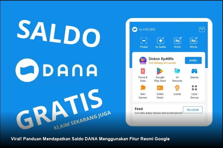 Tampilan layar ponsel yang menampilkan aplikasi Google dan notifikasi saldo DANA yang berhasil diklaim.