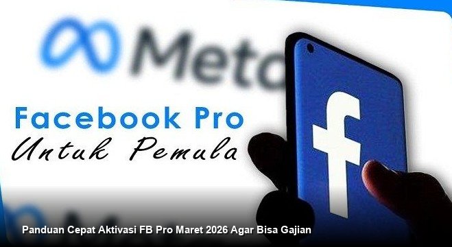 Ilustrasi tampilan dashboard Facebook Professional Mode di smartphone yang menunjukkan pertumbuhan audiens dan opsi payout pendapatan.