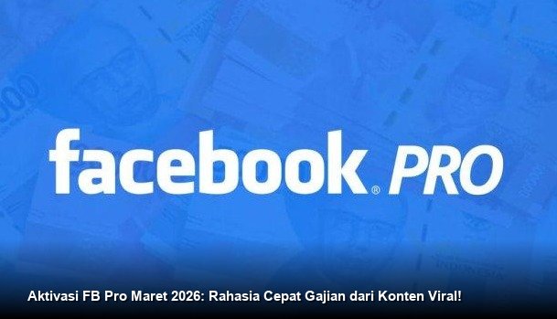 Ilustrasi tampilan layar smartphone menunjukkan dasbor **Facebook Professional Mode** dengan metrik performa yang sedang naik dan notifikasi pembayaran yang siap ditransfer.