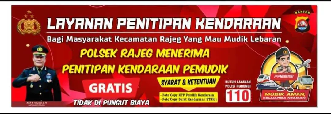 Polsek Rajeg Terima Titipan Kendaraan Saat di Tinggal Mudik Lebaran,Gratisss