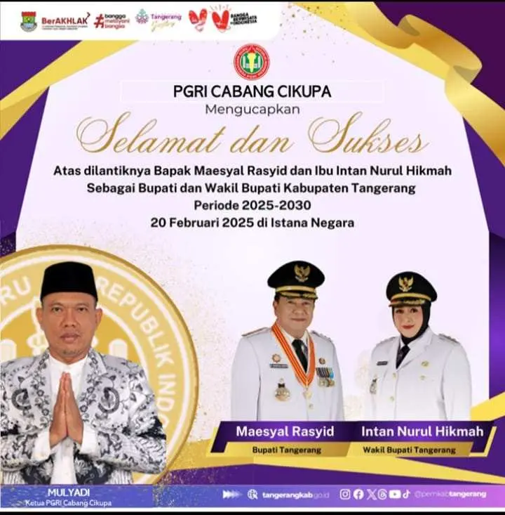 Ketua PGRI Cabang Cikupa Ucapkan Selamat atas Pelantikan Bupati/Wakil Bupati Kabupaten Tangerang