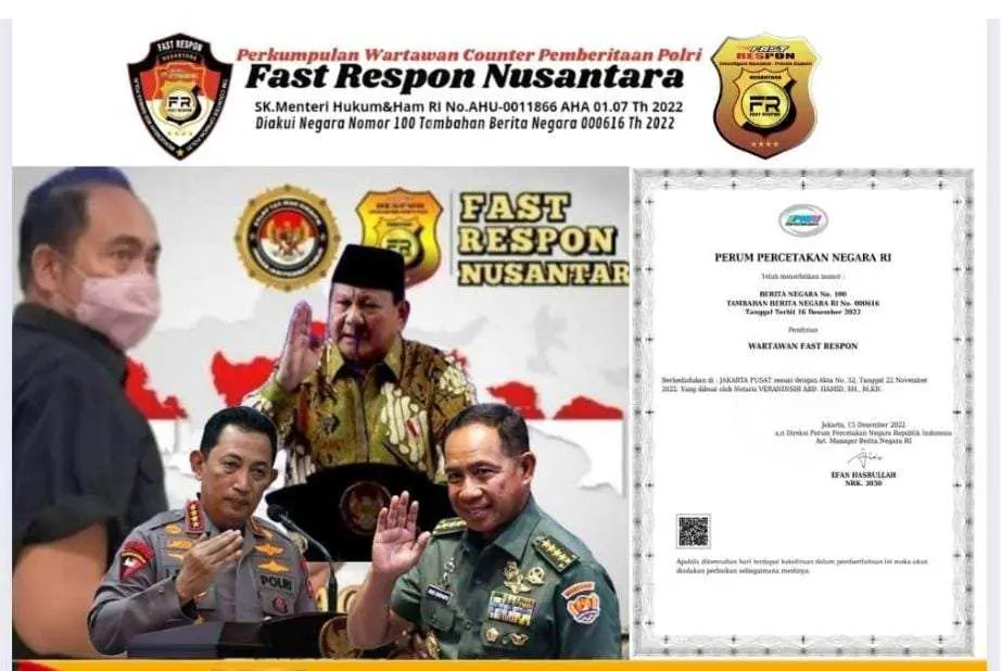 Fast Respon Perkumpulan Wartawan Terdaftar di lembaran Berita Negara Ke 100 Tambahan Berita Negara RI Nomor 000616