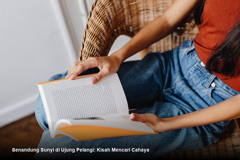 Seorang gadis muda dengan tatapan sendu sedang duduk di depan alat tenun kayu tua, dikelilingi oleh gulungan benang berwarna-warni di bawah cahaya pagi yang lembut.