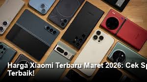 Tampilan close-up sebuah smartphone Xiaomi modern dengan bezel tipis dan modul kamera yang menonjol, berlatar belakang studio minimalis berwarna abu-abu.
