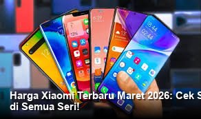 Tampilan elegan deretan smartphone Xiaomi terbaru yang disusun rapi di atas meja kaca dengan pencahayaan studio yang dramatis.