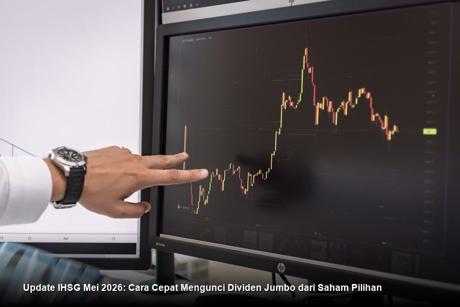 Visualisasi grafik saham berwarna hijau cerah yang menunjukkan tren kenaikan harga secara bertahap di layar monitor bursa yang modern.