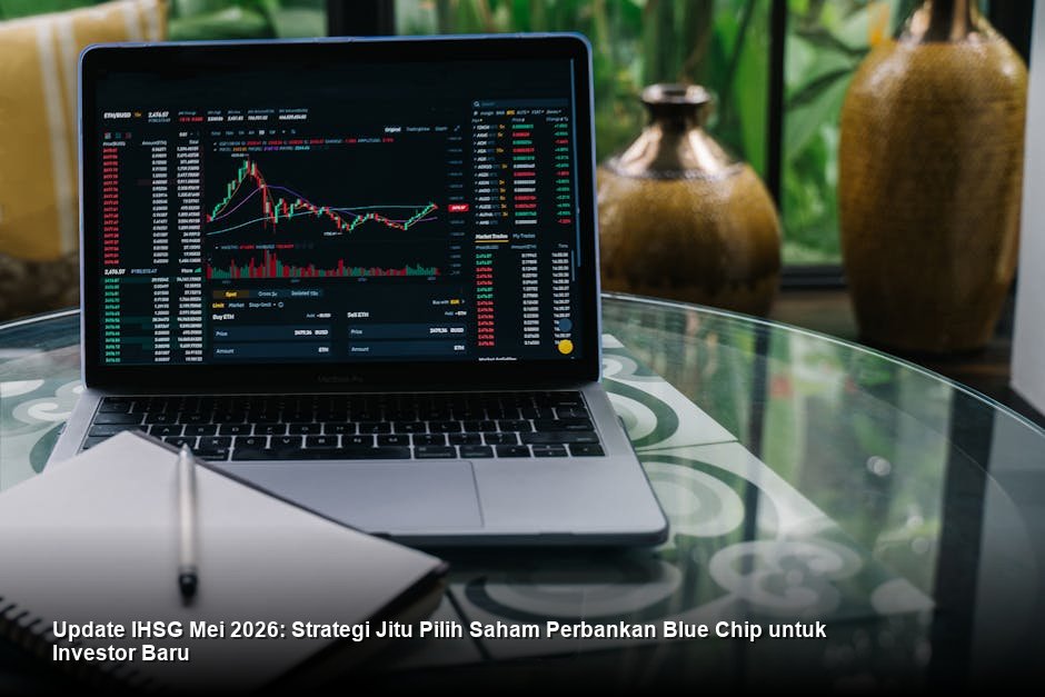 Ilustrasi chart candlestick berwarna hijau yang menunjukkan tren kenaikan stabil di atas rata-rata pergerakan harga, melambangkan optimisme pasar modal.