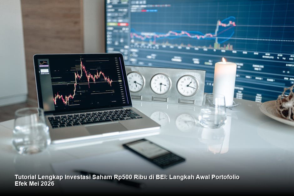 Visualisasi grafik saham berwarna hijau yang menanjak tajam di layar monitor modern dalam suasana kantor sekuritas yang profesional.